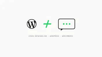 Merkgraphic van het WordPress-logo plus een tekstballon met groene typ-stipjes, de AI-chatbot voor WordPress
