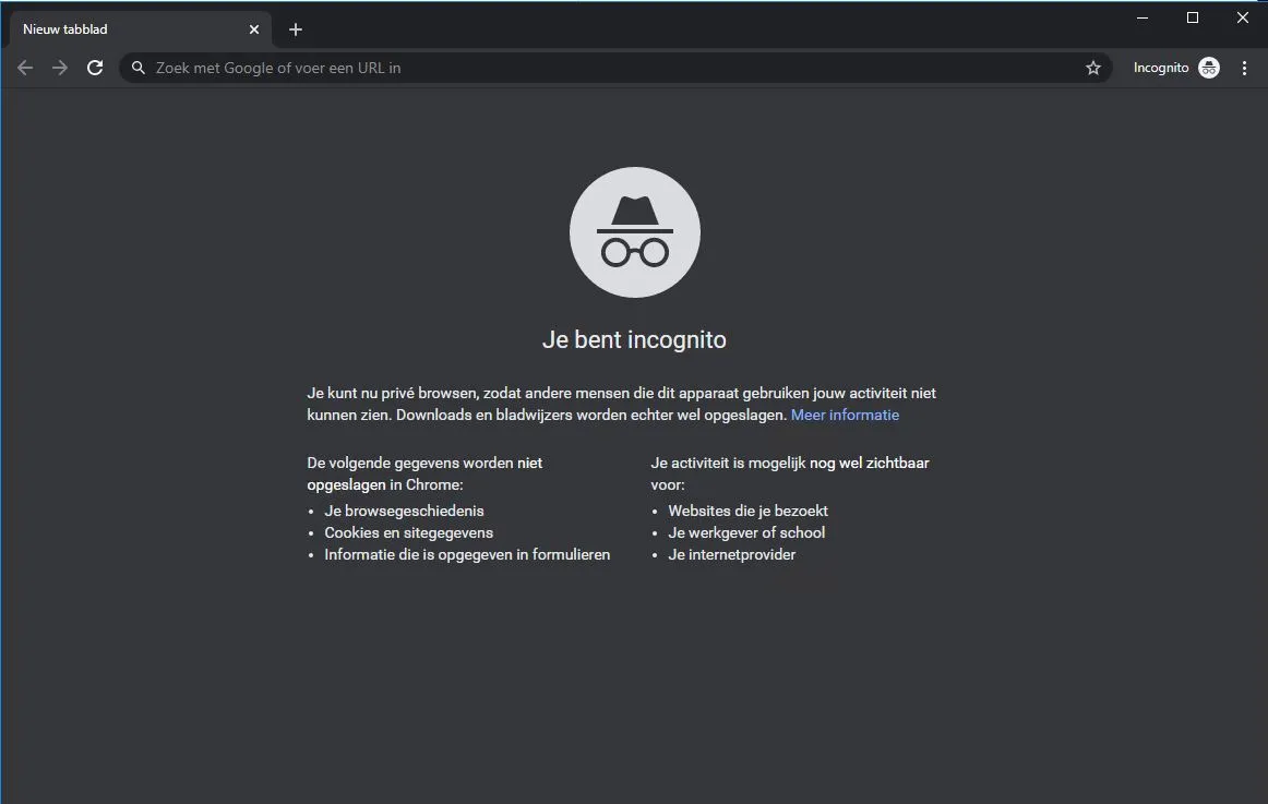 Example of incognito / private mode in Google Chrome