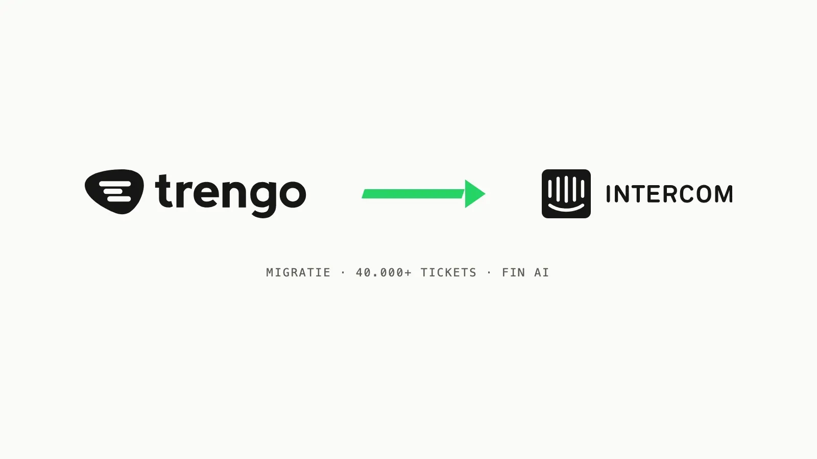 Merkgraphic van de migratie van Trengo naar Intercom, een groene pijl van het Trengo-logo naar het Intercom-logo