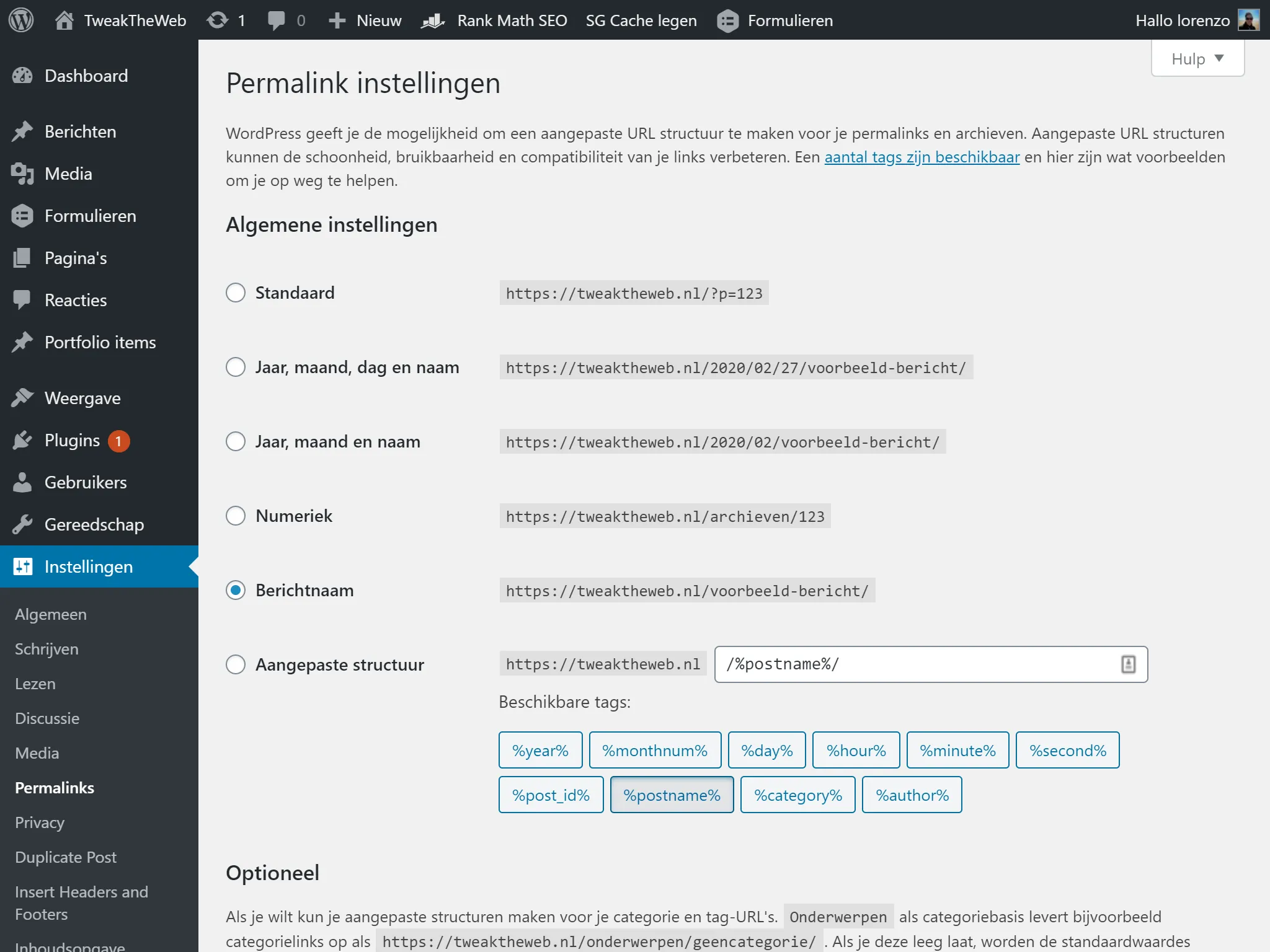 Permalinks instellingen in WordPress